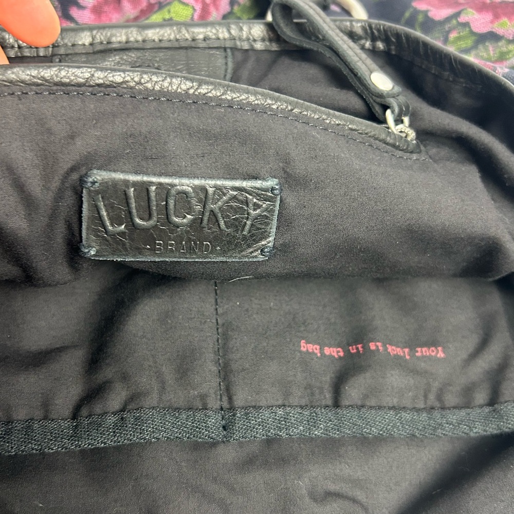 Vintage LUCKY Hobo Floral Cotton Black Tote Bag Leather Trim and Straps - Picture 9 of 12